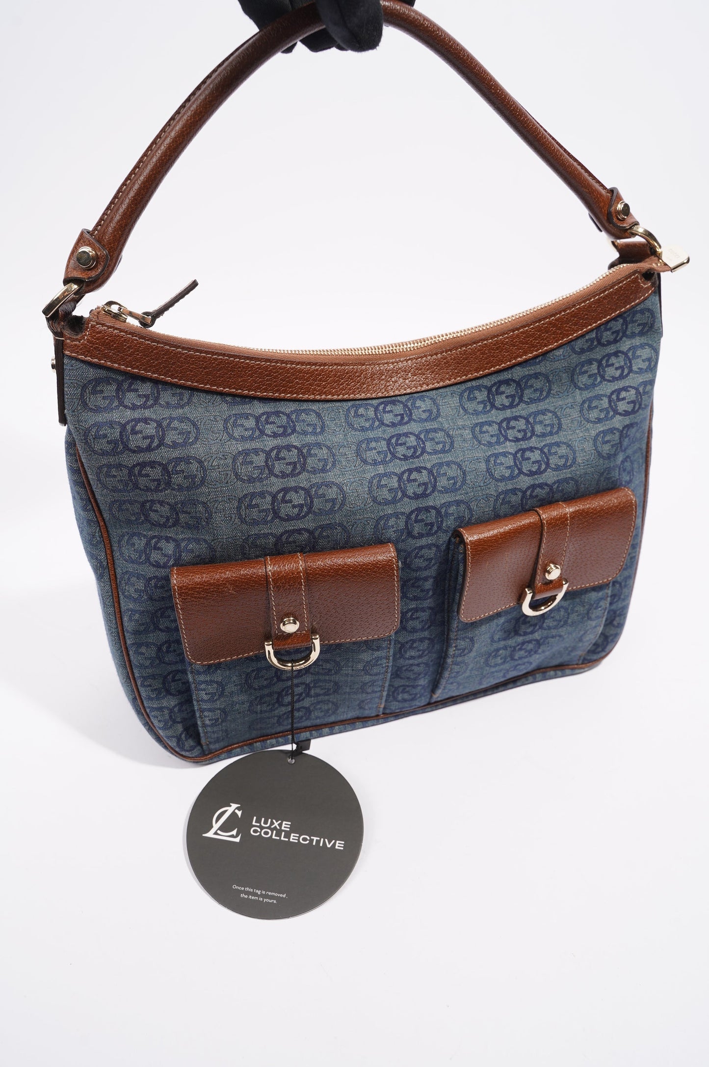 Gucci Womens Hobo Interlocking GG Bag Blue / Brown