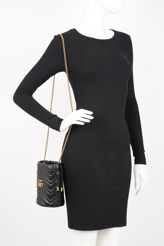 Gucci Womens GG Marmont 2.0 Bucket Bag Black Leather