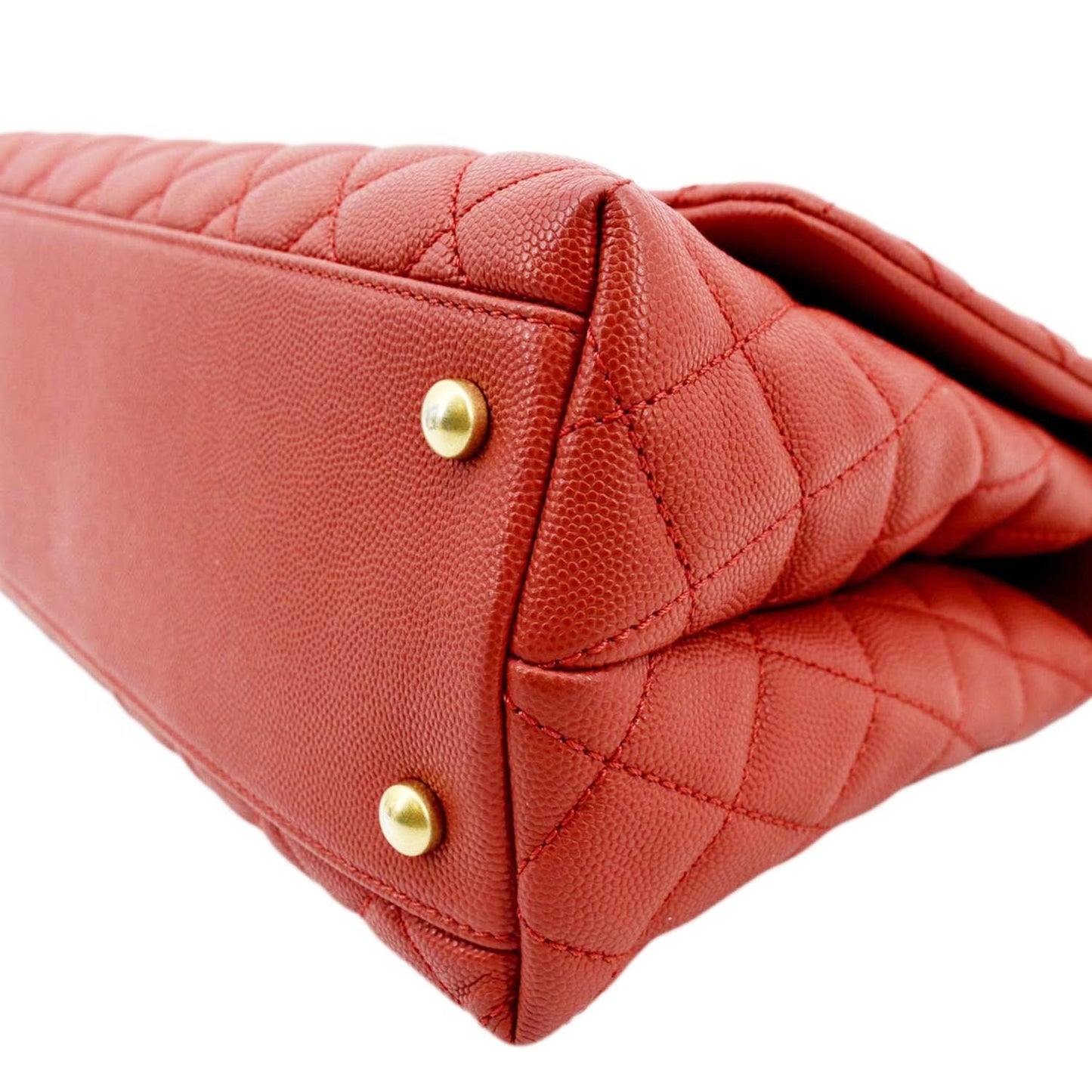 CHANEL Medium Coco Quilted Caviar Leather Top Handle Shoulder Bag Red