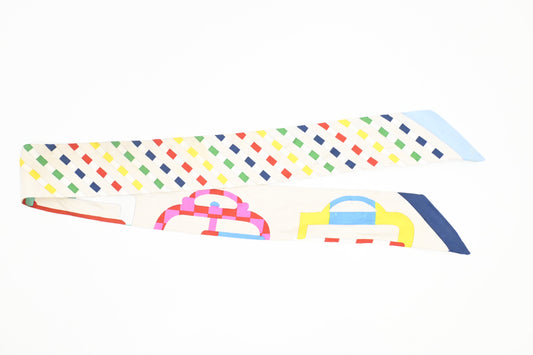 Hermes 'Bouclerie Moderne' Twilly in White Multicolor Silk