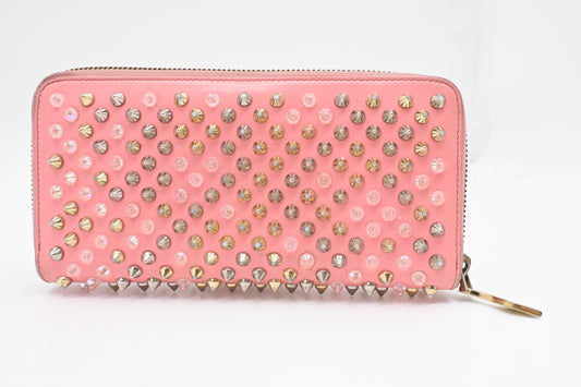 Louboutin Studded Long Zippy Wallet in Light Pink Leather