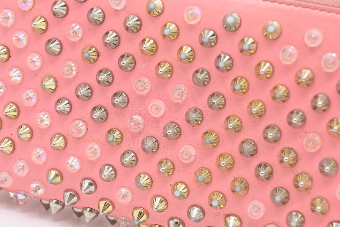 Louboutin Studded Long Zippy Wallet in Light Pink Leather