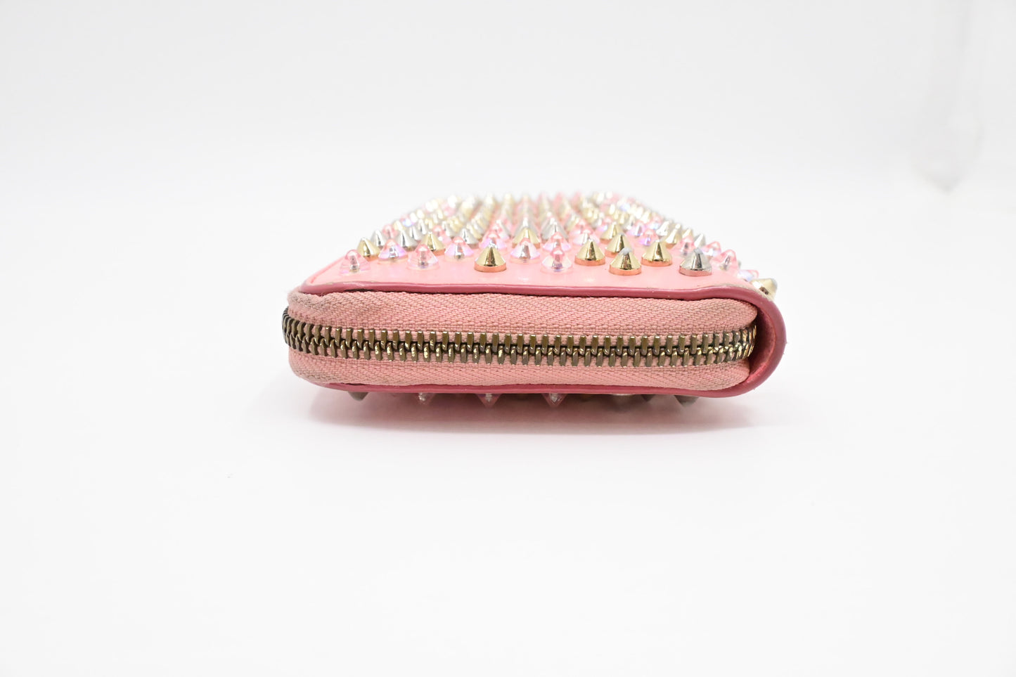 Louboutin Studded Long Zippy Wallet in Light Pink Leather