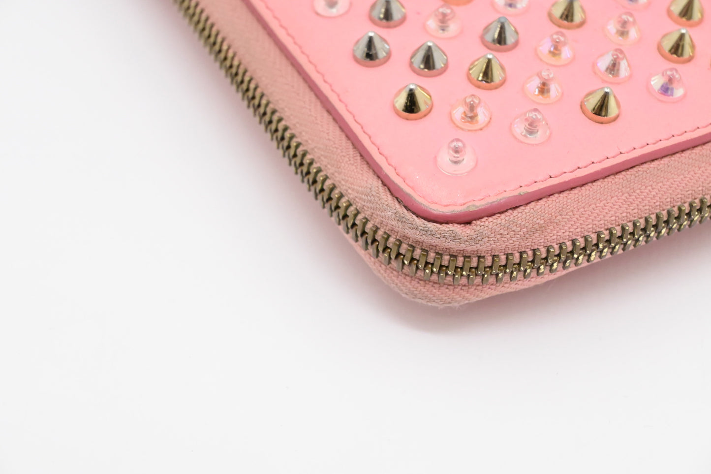 Louboutin Studded Long Zippy Wallet in Light Pink Leather