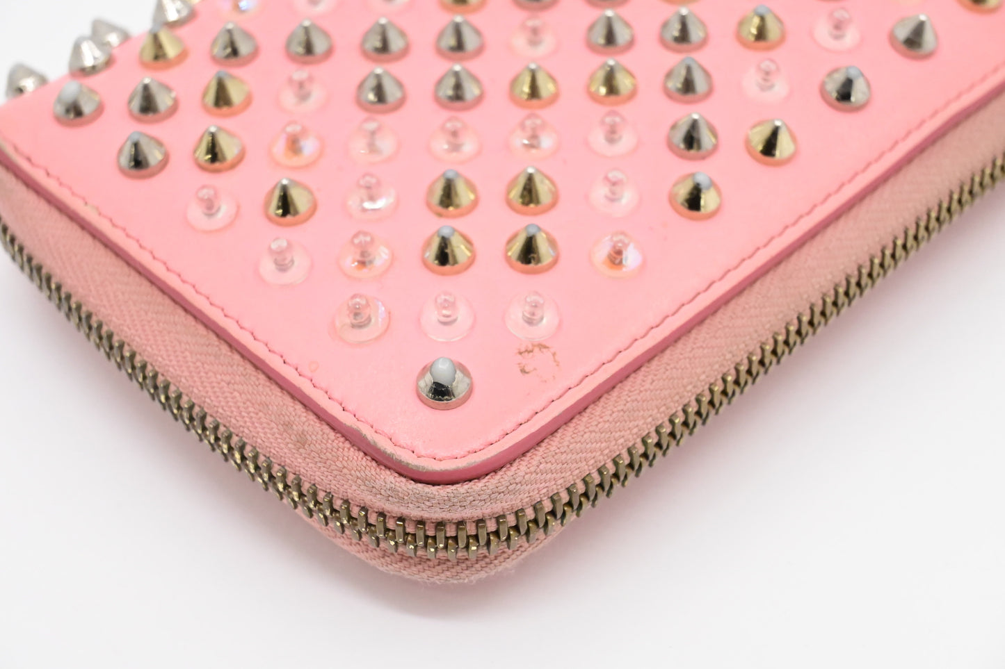 Louboutin Studded Long Zippy Wallet in Light Pink Leather