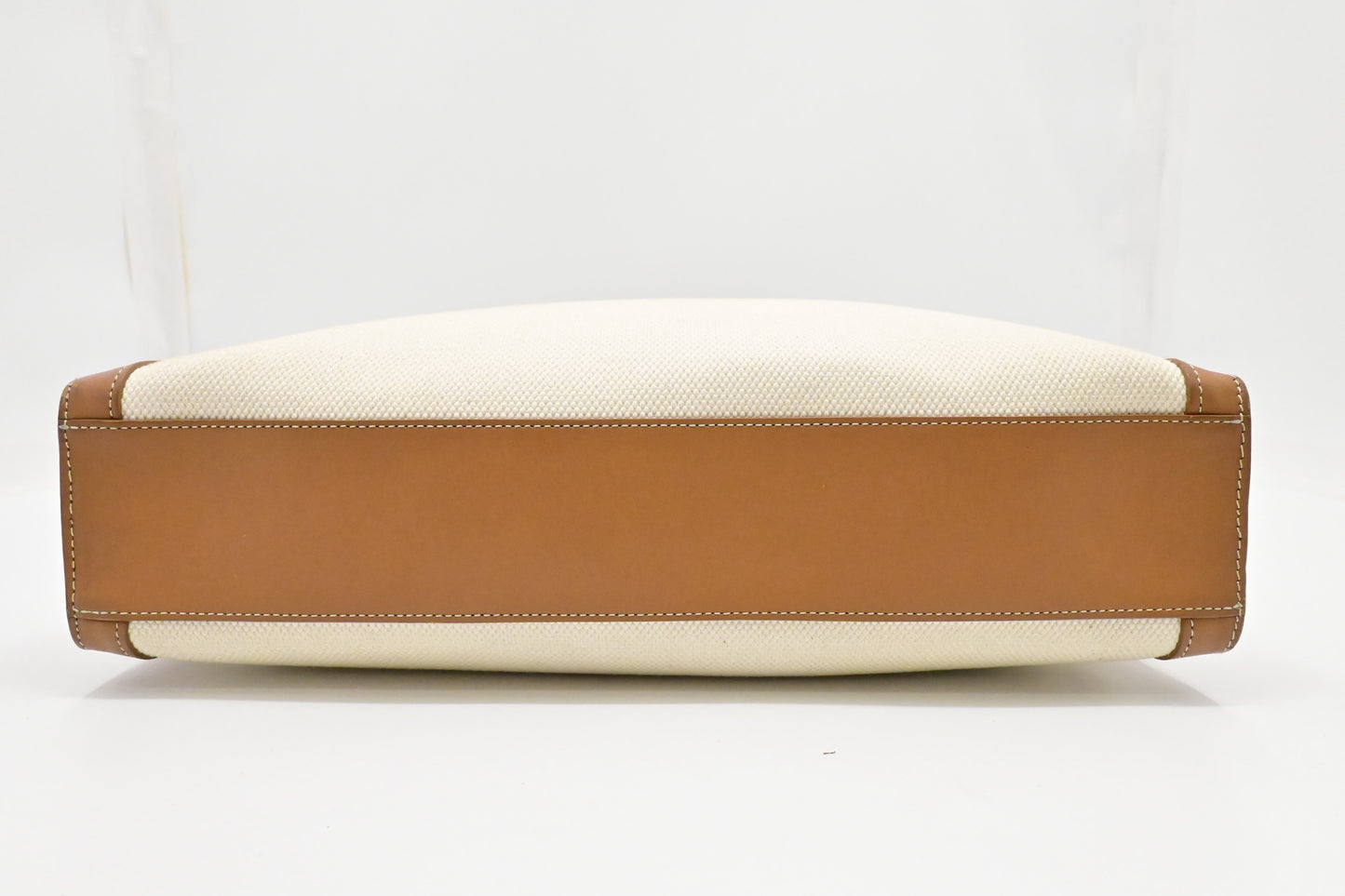 Celine Tote Bag in White Canvas and Brown Leather