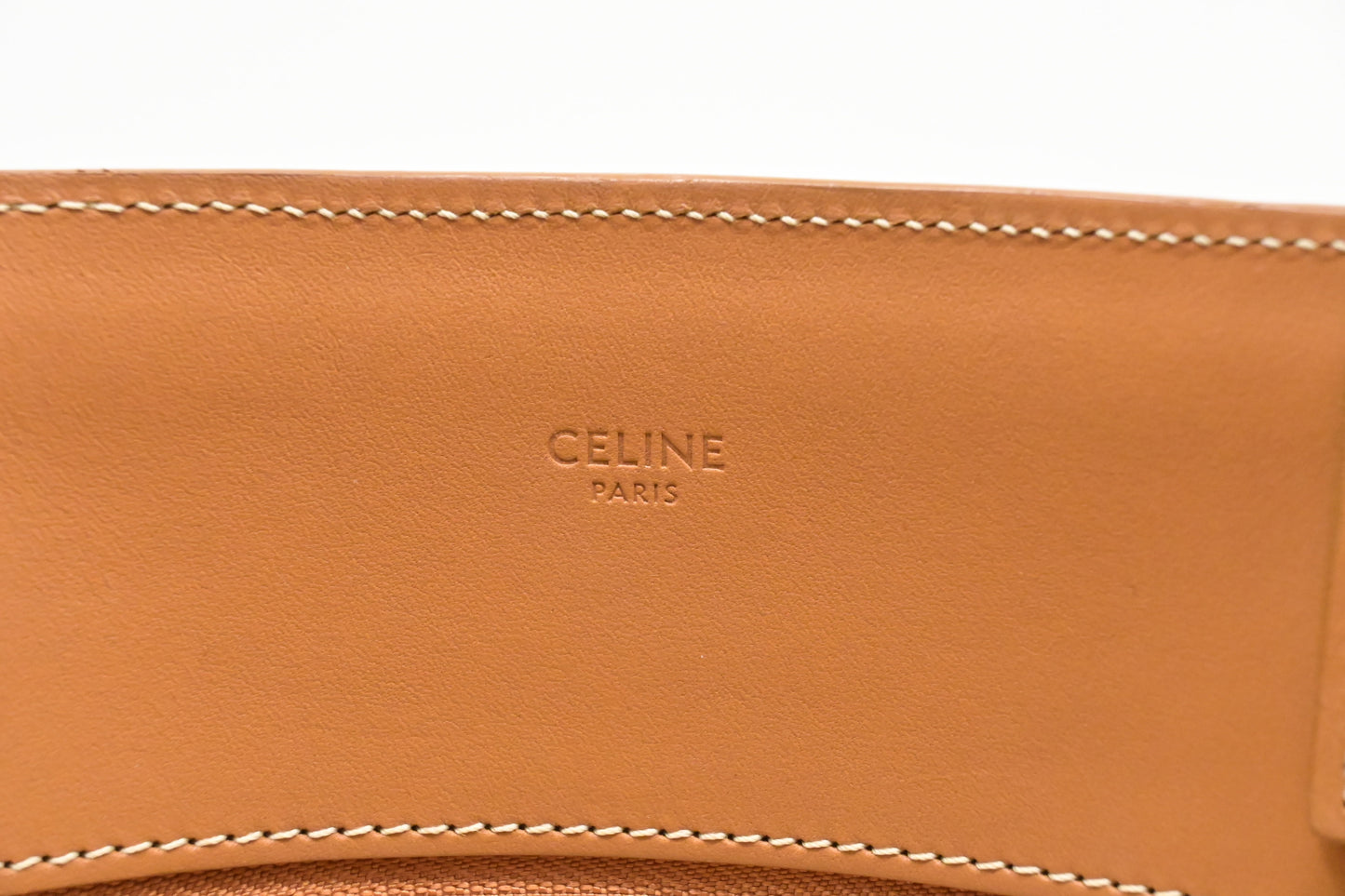 Celine Tote Bag in White Canvas and Brown Leather