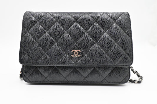 Chanel Wallet on Chain in Black Mattelassé Caviar Leather