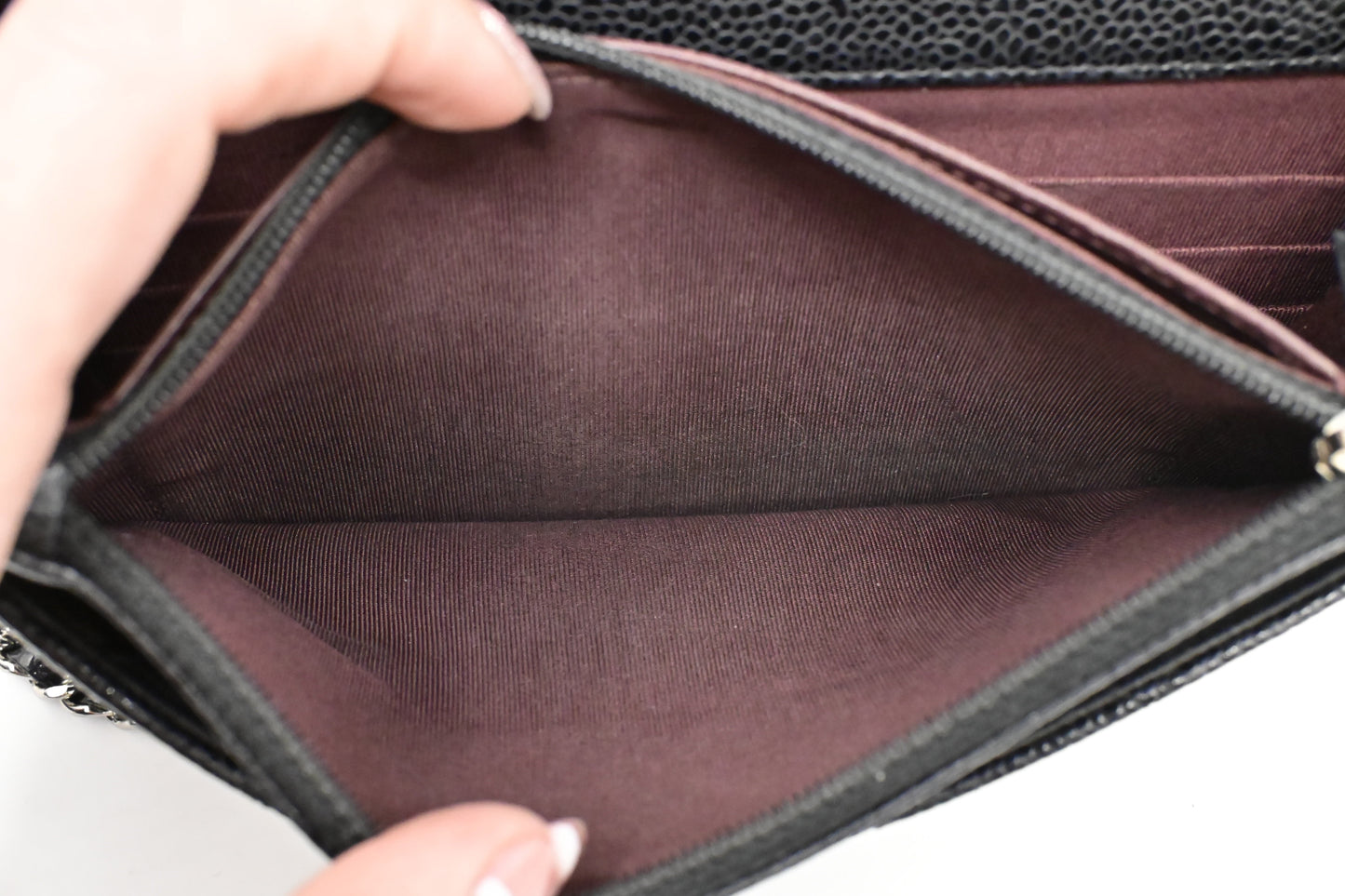 Chanel Wallet on Chain in Black Mattelassé Caviar Leather