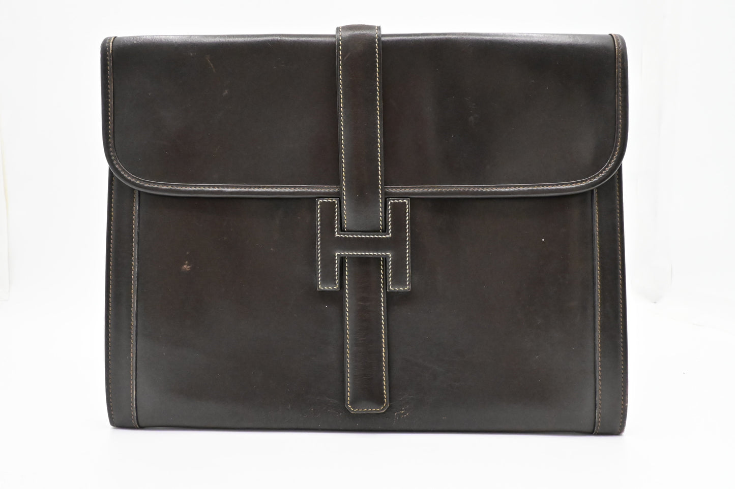 Hermes Jige GM in Dark Brown Box Calf Leather