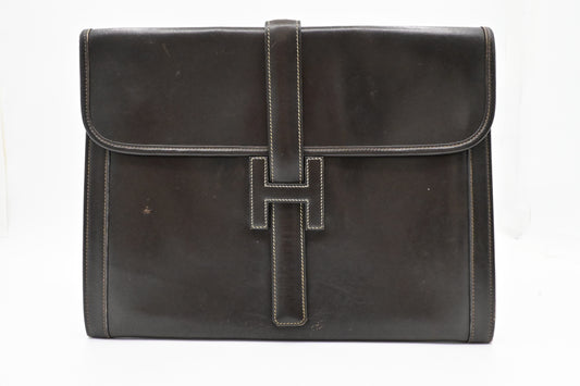 Hermes Jige GM in Dark Brown Box Calf Leather