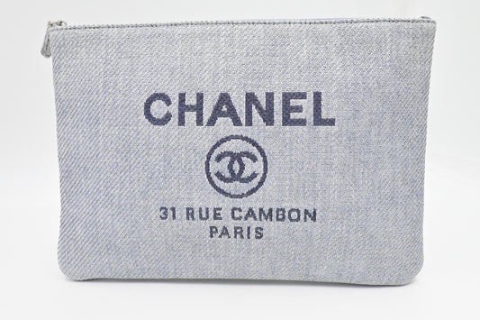 Chanel Deauville Clutch in Grey Canvas