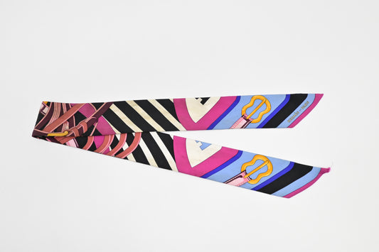 Hermes Twilly in Blue, Fuschia and Black Silk