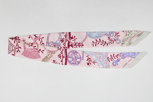 Hermes 'Etriers Remix' Twilly in Pink Silk