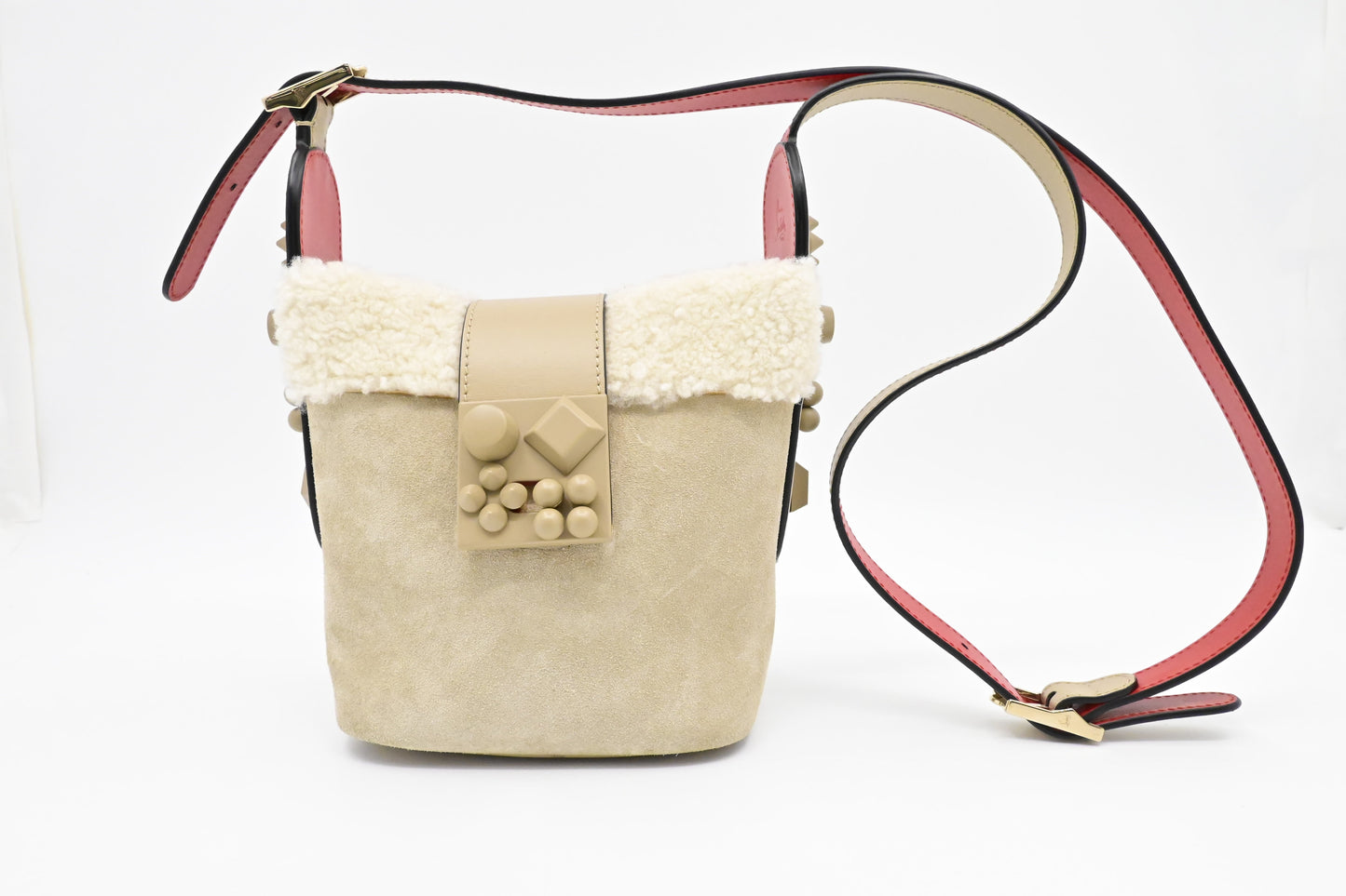 Louboutin Carasky Mini Shoulder Bag in Beige Suede Leather