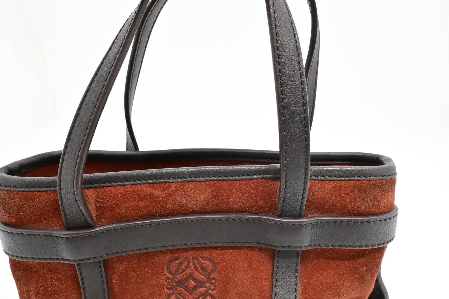 Loewe Handbag in Orange Suede & Brown Leather
