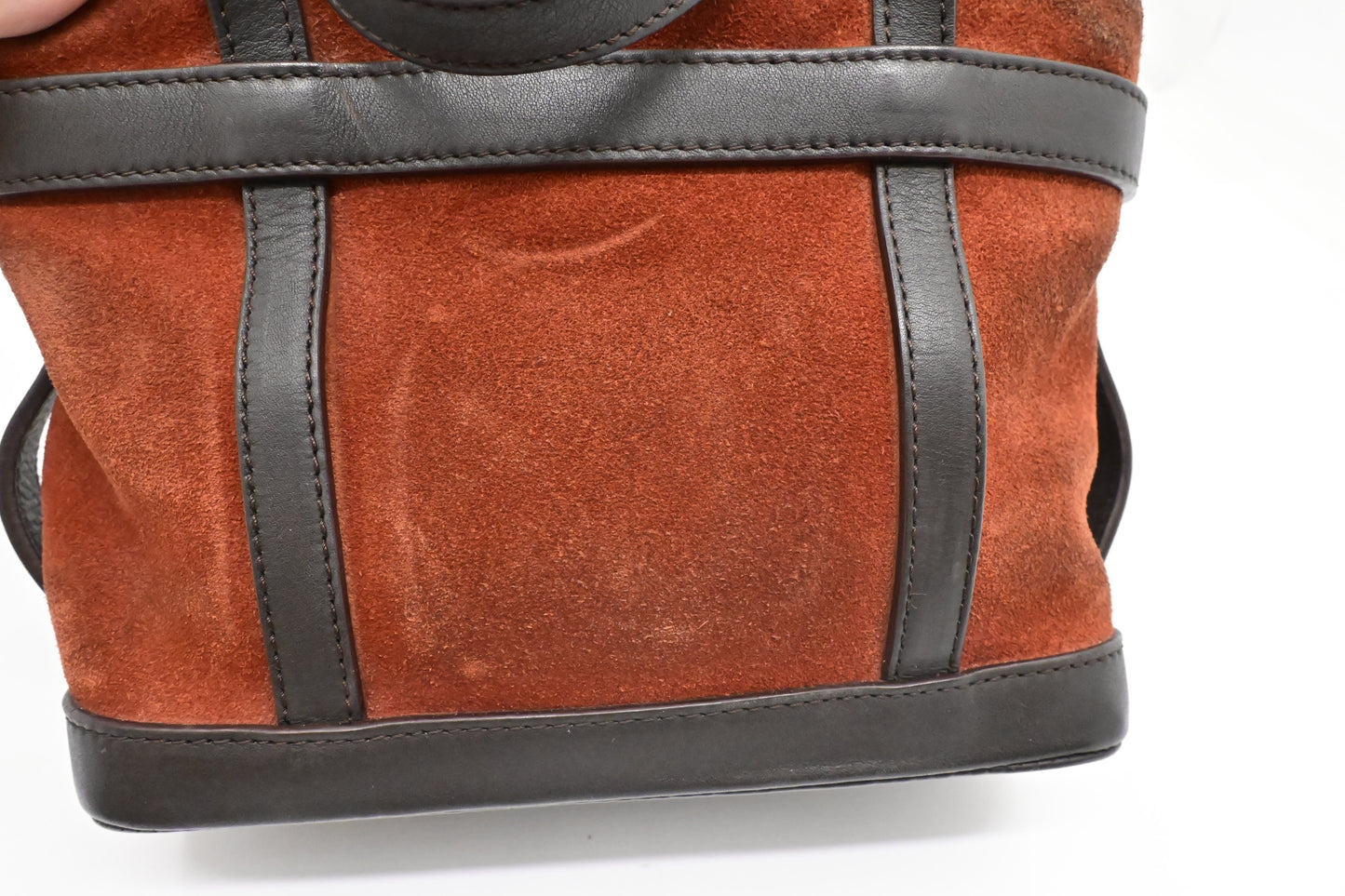Loewe Handbag in Orange Suede & Brown Leather
