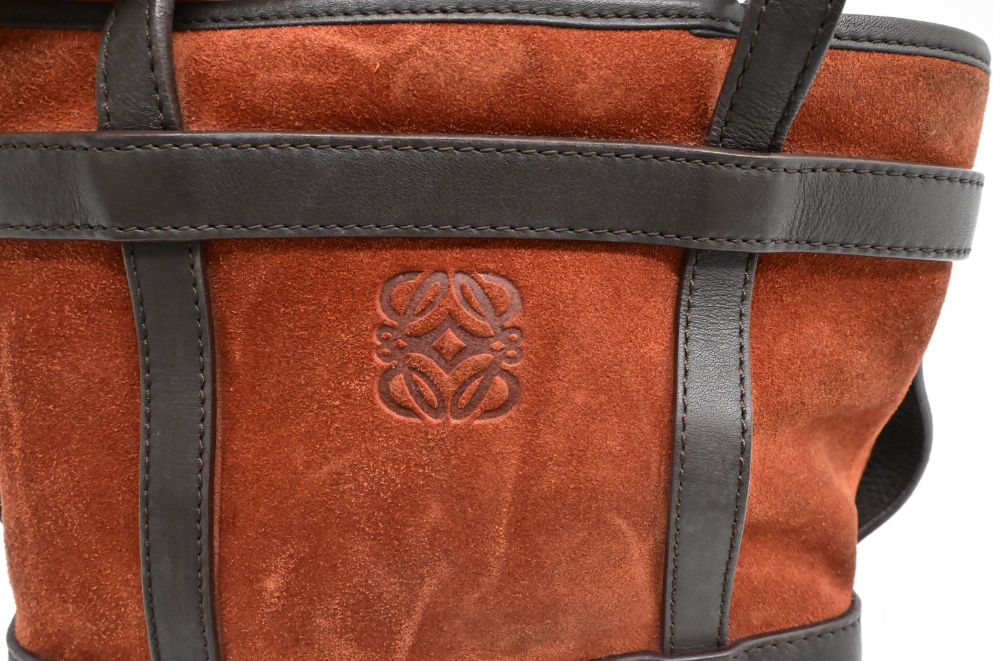 Loewe Handbag in Orange Suede & Brown Leather