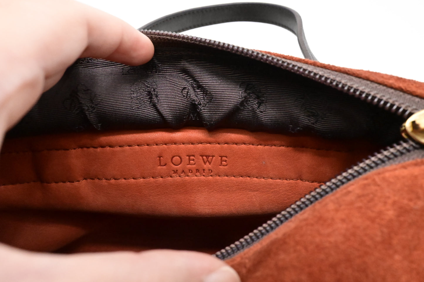 Loewe Handbag in Orange Suede & Brown Leather
