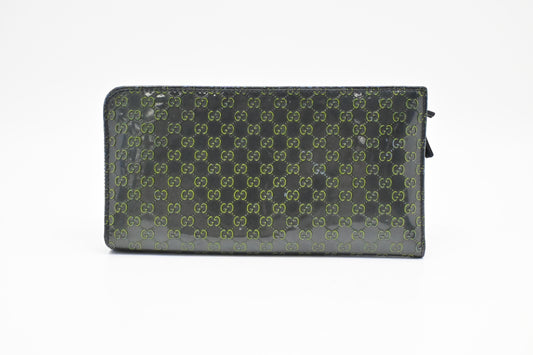 Gucci Zippy Long Wallet in Blue-Green Guccissima Patent Leather