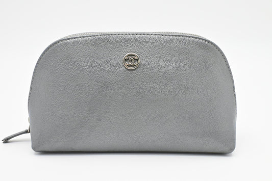 Chanel Pouch in Grey Metallic Leather