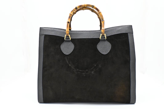 Gucci Large Diana Tote in Black Suede and Leather
