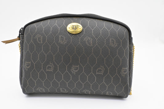 Dior Chain Crossbody Bag in Black Honeycomb Coated Canvas