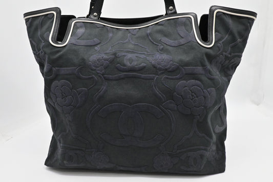 Chanel Camellia Tote in Black Canvas
