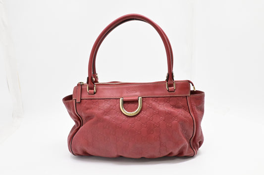 Gucci D-Ring Tote Shoulder Bag in Red Guccissima Leather