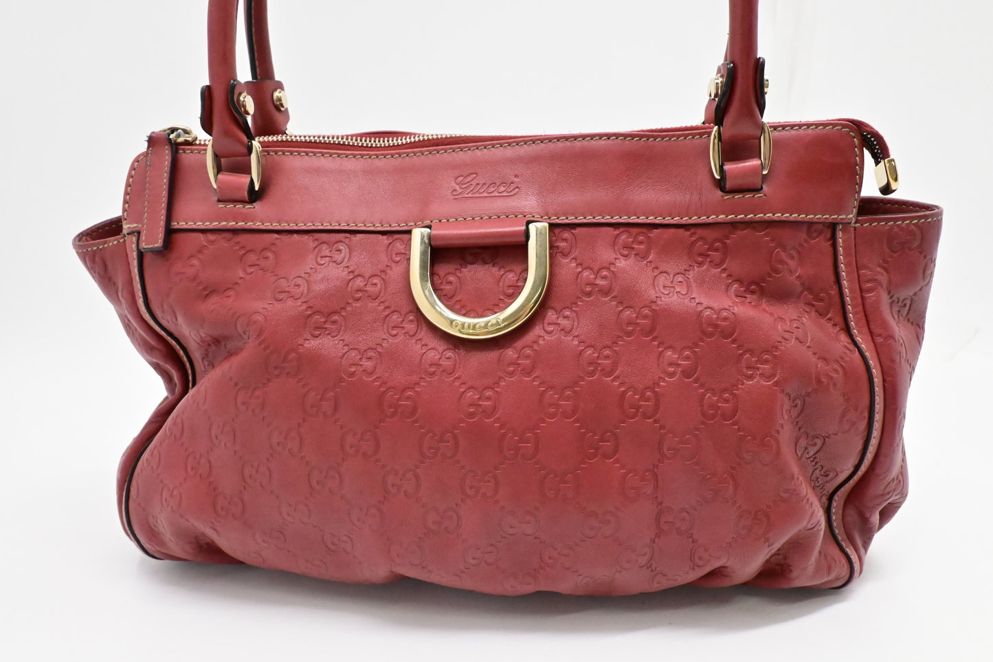 Gucci D-Ring Tote Shoulder Bag in Red Guccissima Leather