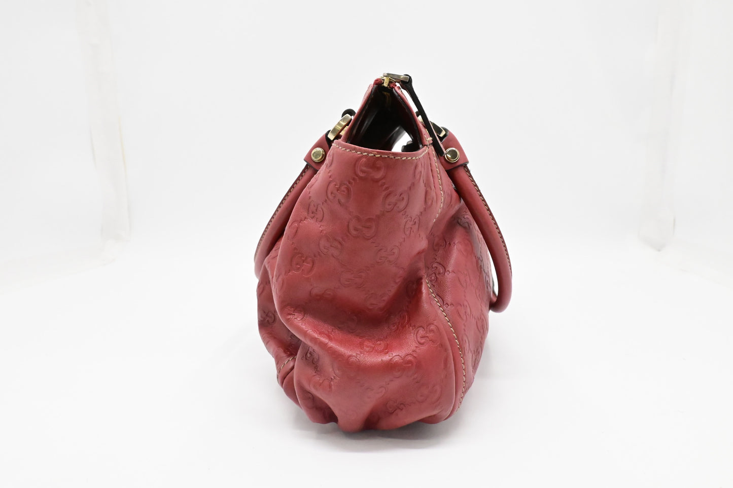 Gucci D-Ring Tote Shoulder Bag in Red Guccissima Leather