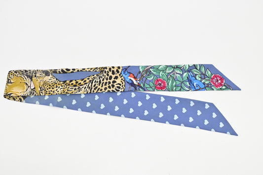 Hermes 'Jungle Love' Twilly in Blue Silk