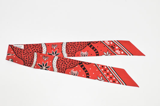 Hermes 'Les Leopards' Twilly in Red Silk