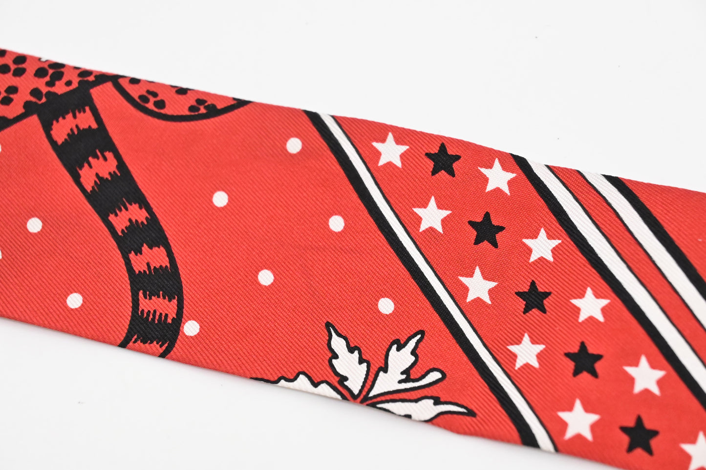 Hermes 'Les Leopards' Twilly in Red Silk
