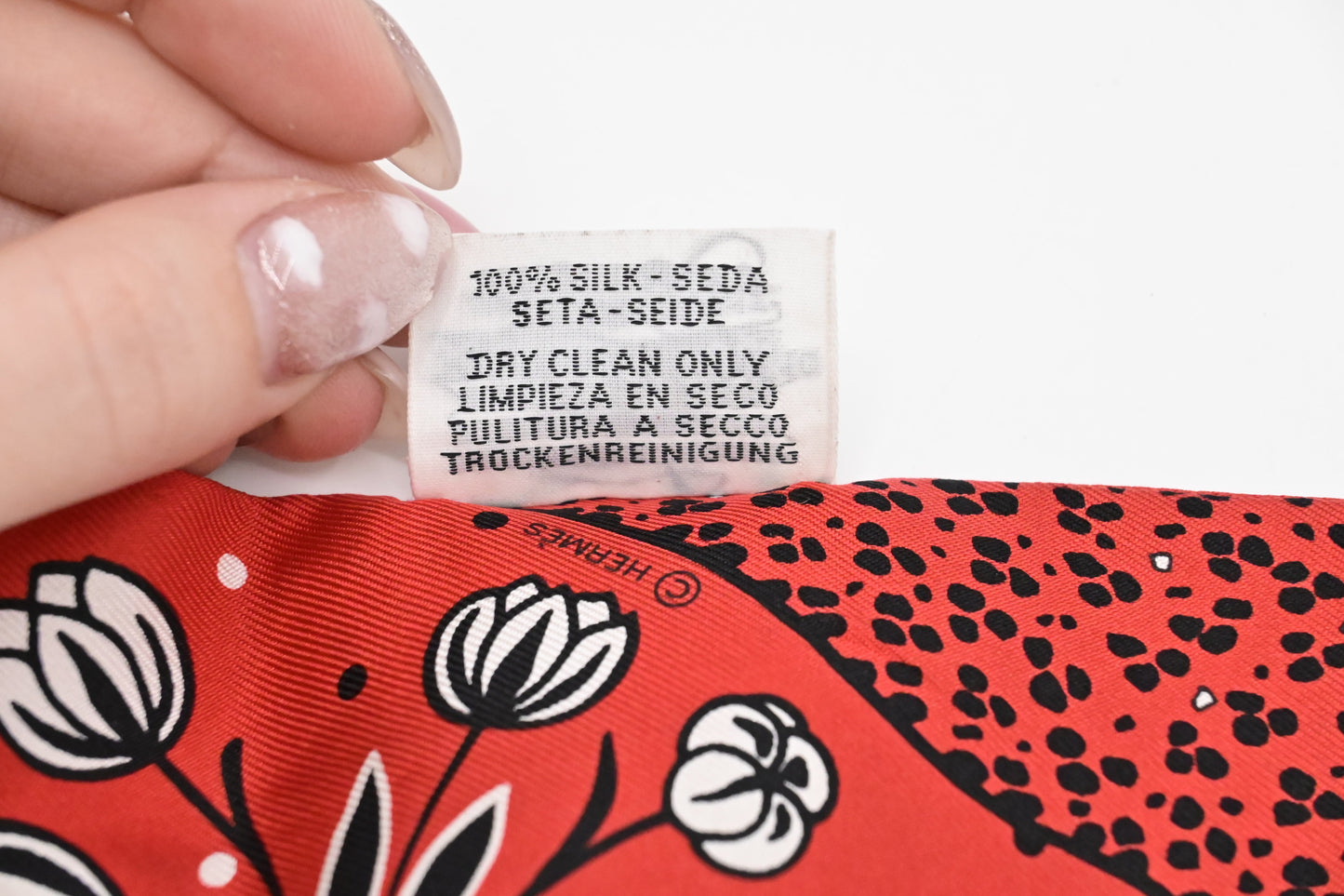 Hermes 'Les Leopards' Twilly in Red Silk