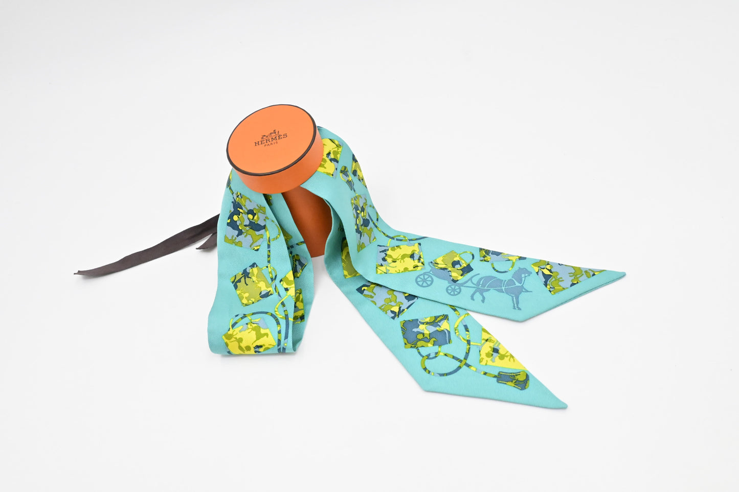 Hermes 'Kelly en Caleche' Twilly in Blue Silk