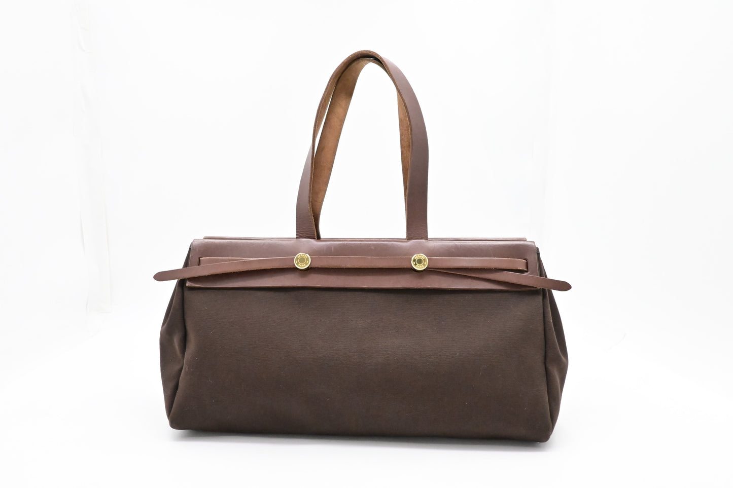 Hermes Herbag Cabas 40 in Brown Leather & Canvas