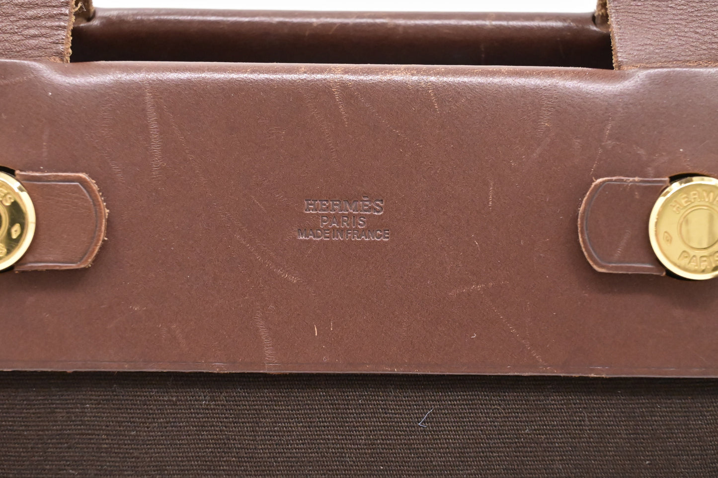 Hermes Herbag Cabas 40 in Brown Leather & Canvas