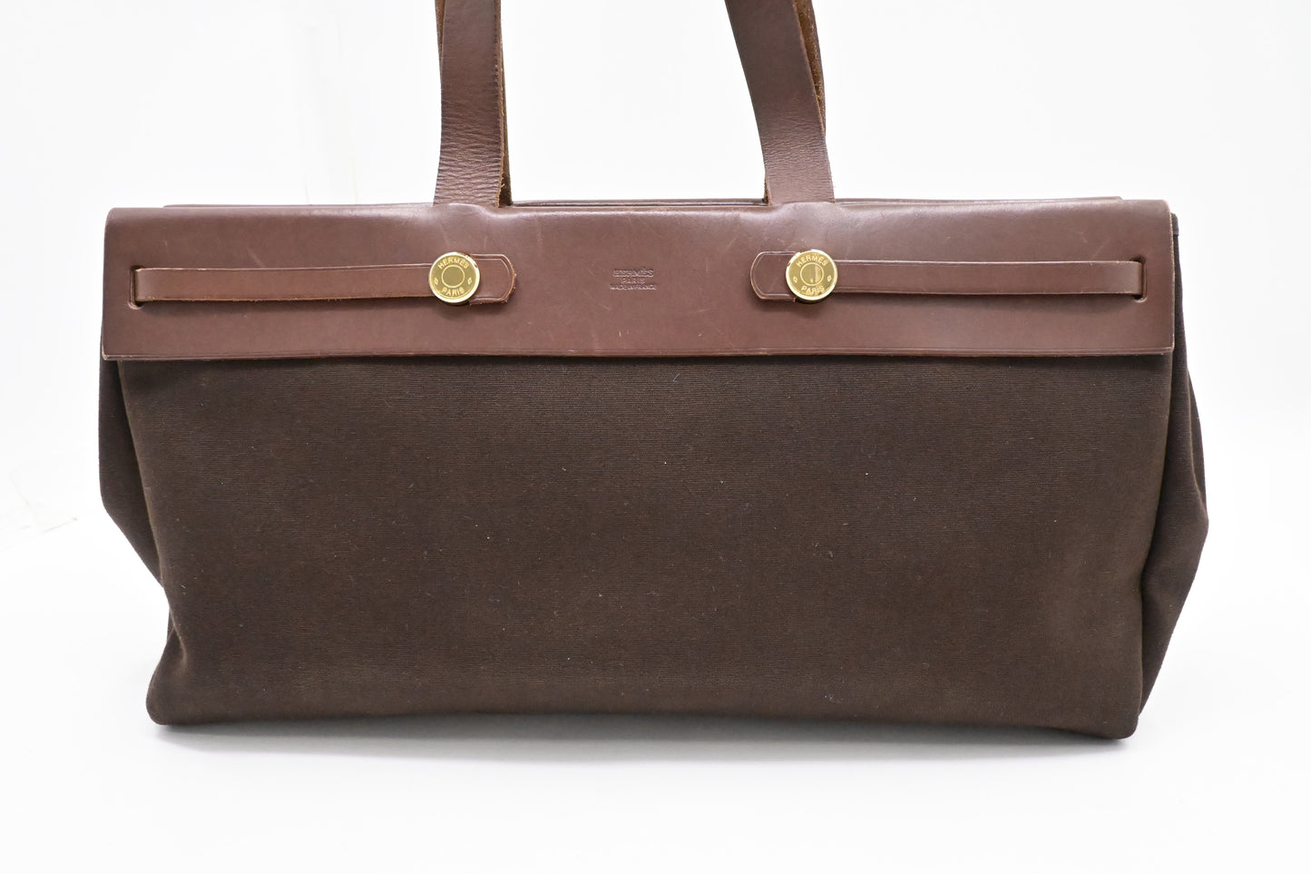 Hermes Herbag Cabas 40 in Brown Leather & Canvas