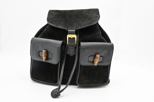 Gucci Bamboo Backpack in Black Suede