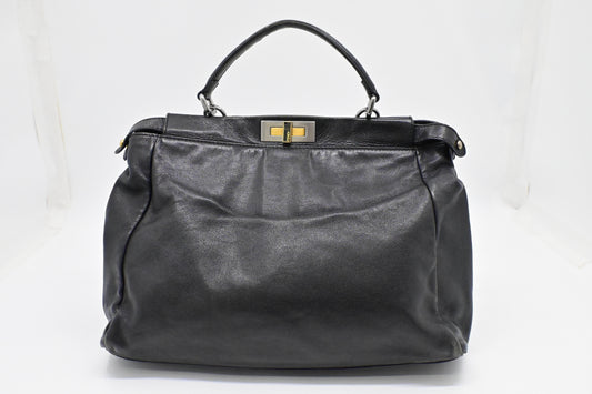 Fendi Medium Peekaboo Tote in Black Leather