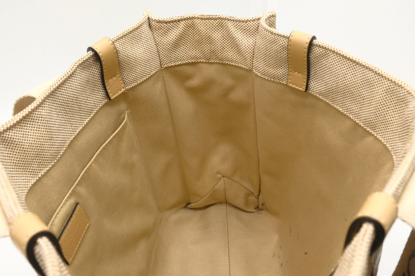 Chloe Woody Medium Tote in Beige Canvas