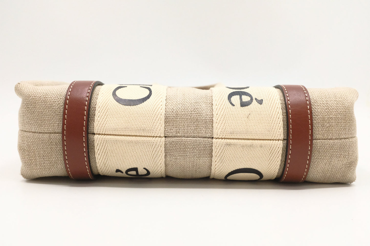 Chloe Woody Small 2-Way Tote in Beige Canvas