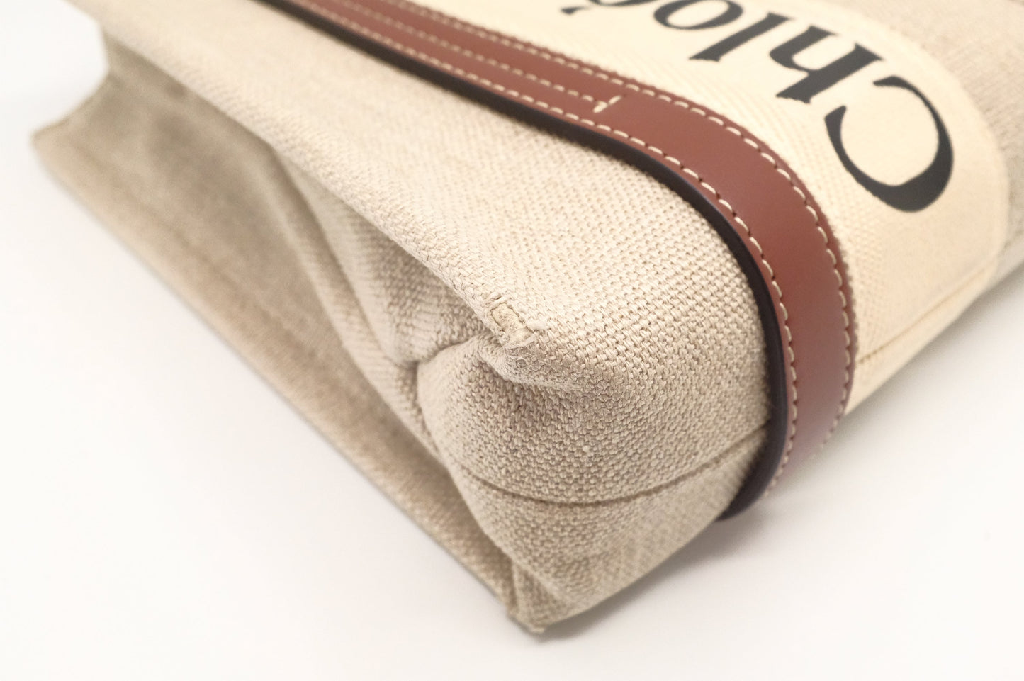 Chloe Woody Small 2-Way Tote in Beige Canvas