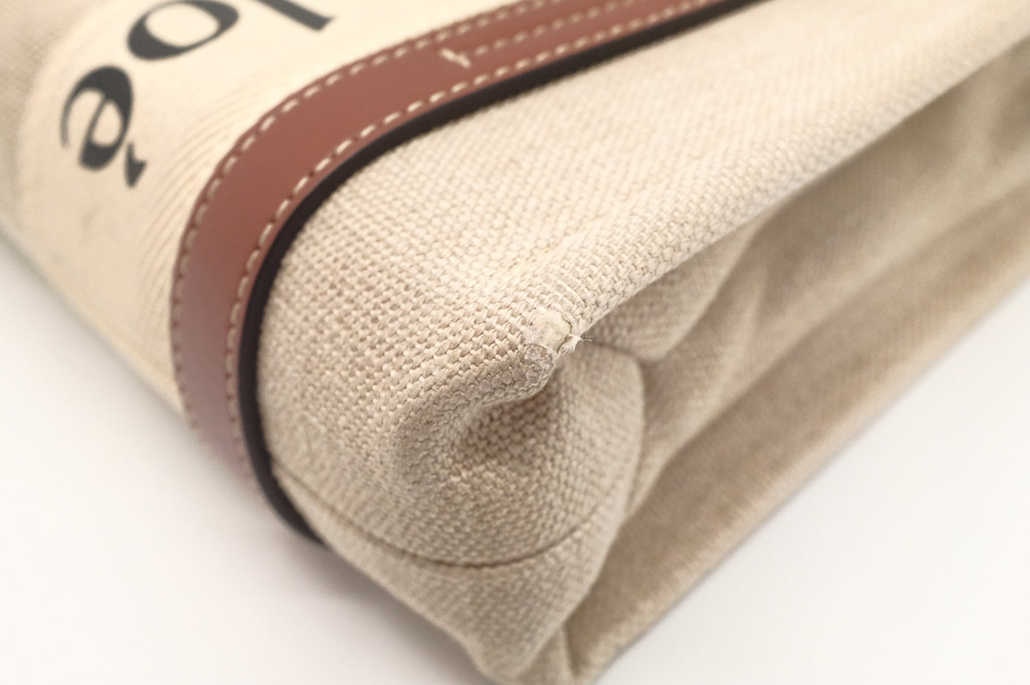 Chloe Woody Small 2-Way Tote in Beige Canvas