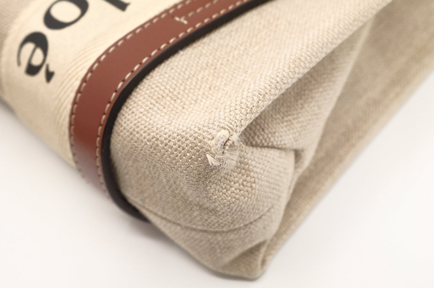 Chloe Woody Small 2-Way Tote in Beige Canvas
