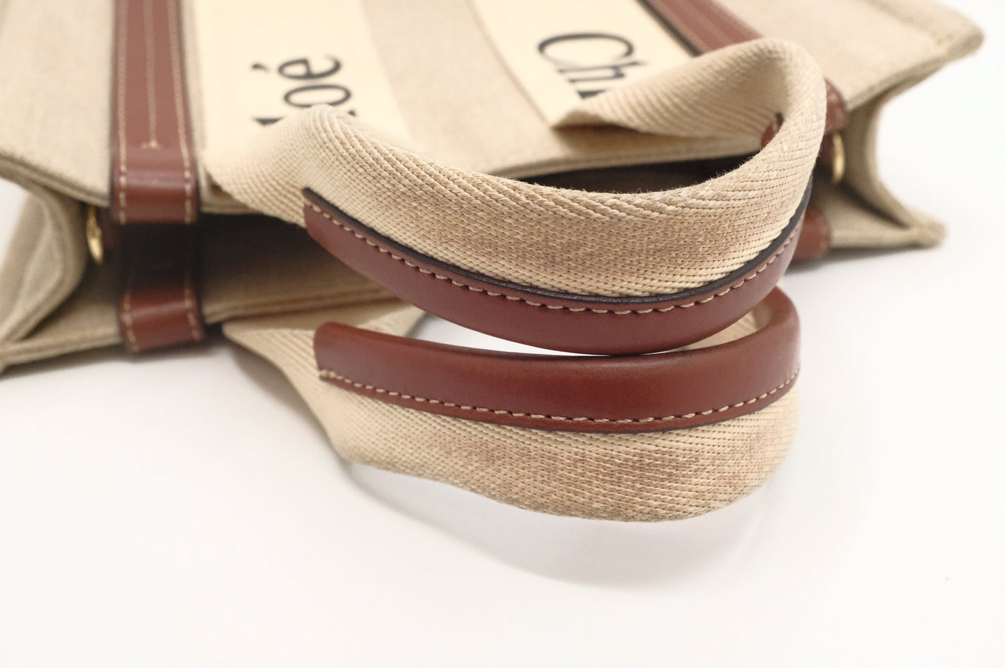 Chloe Woody Small 2-Way Tote in Beige Canvas