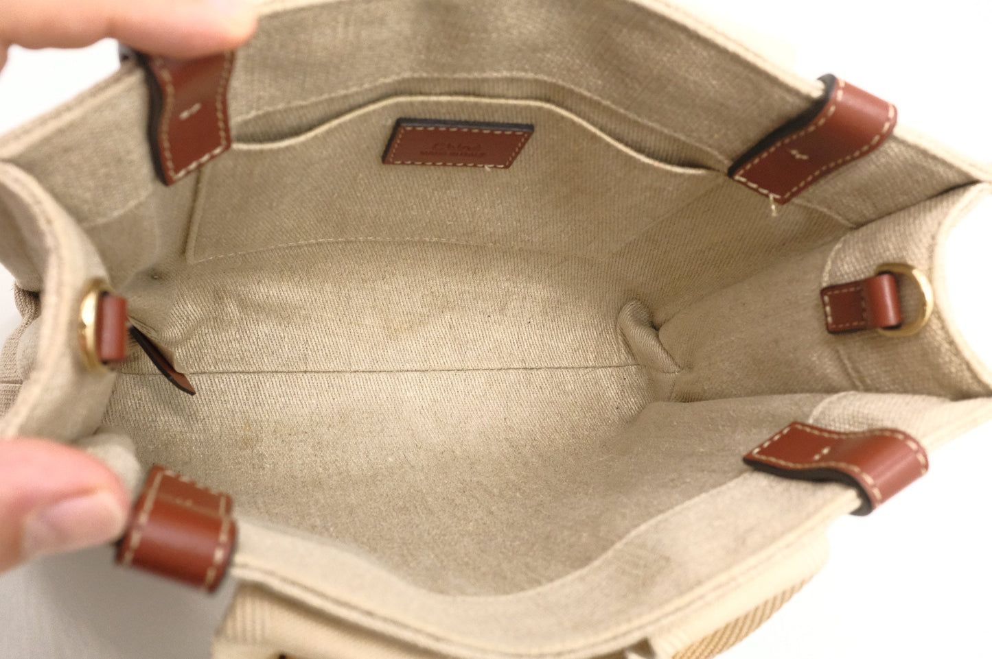 Chloe Woody Small 2-Way Tote in Beige Canvas