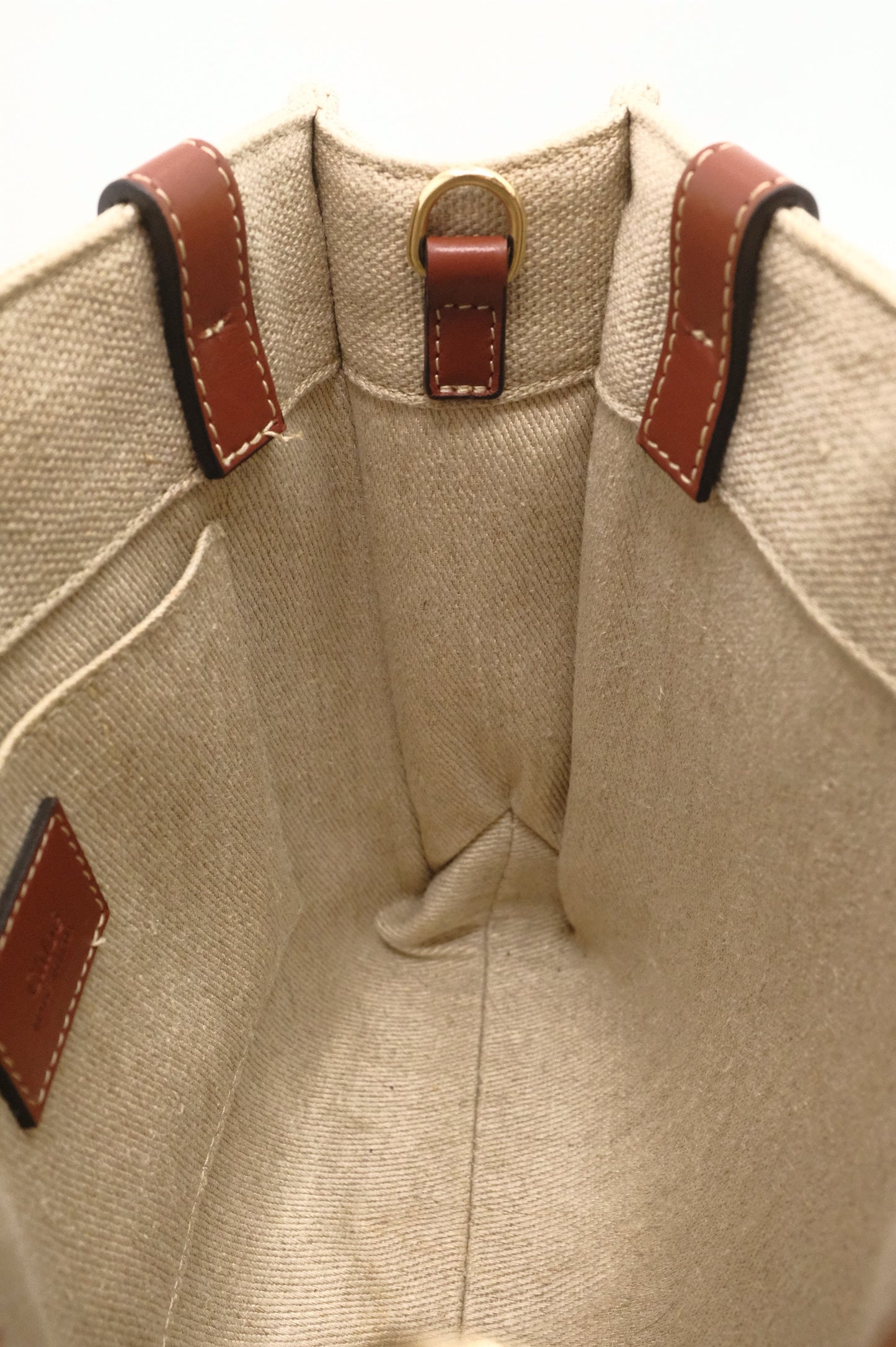 Chloe Woody Small 2-Way Tote in Beige Canvas