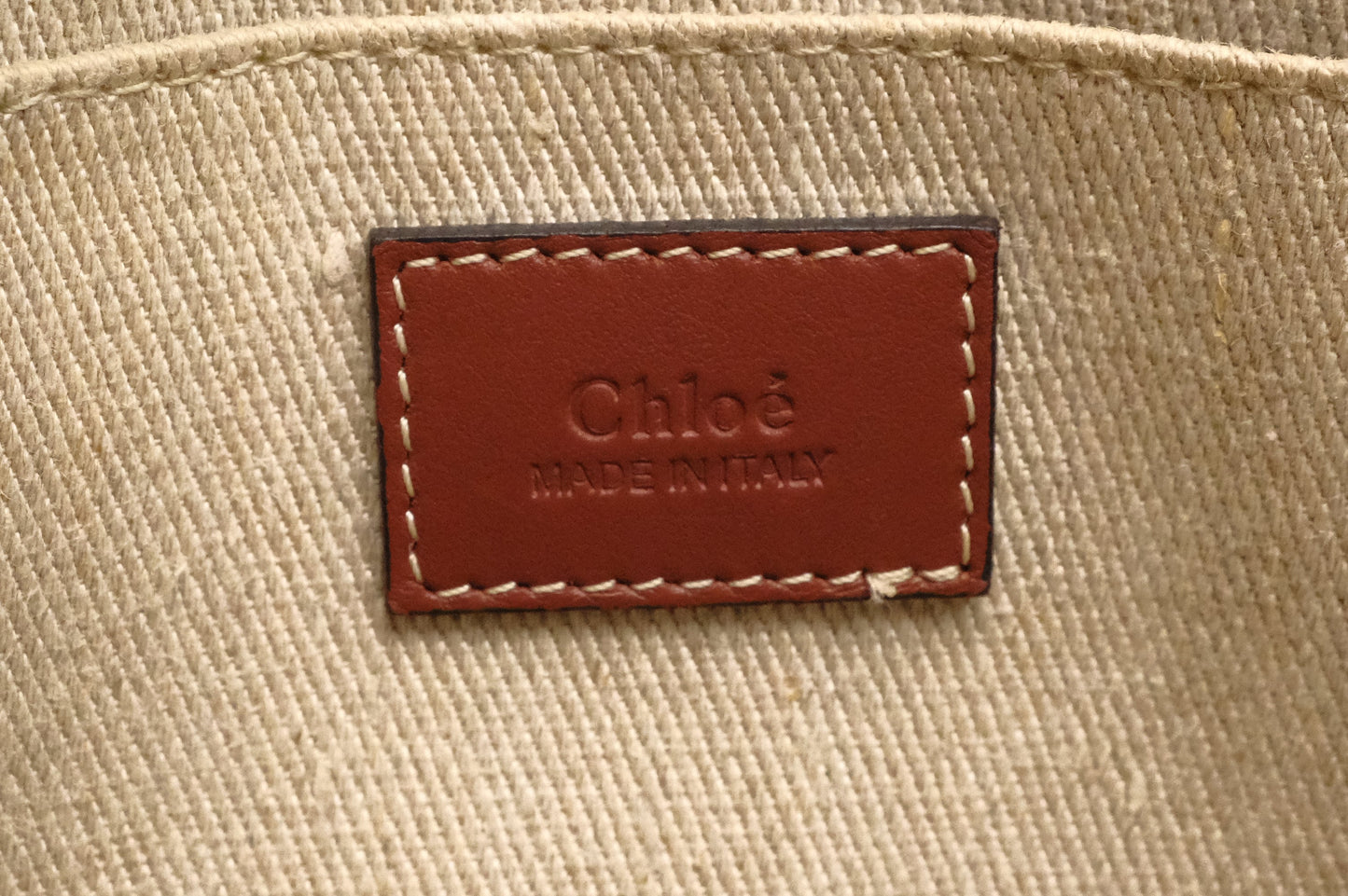 Chloe Woody Small 2-Way Tote in Beige Canvas